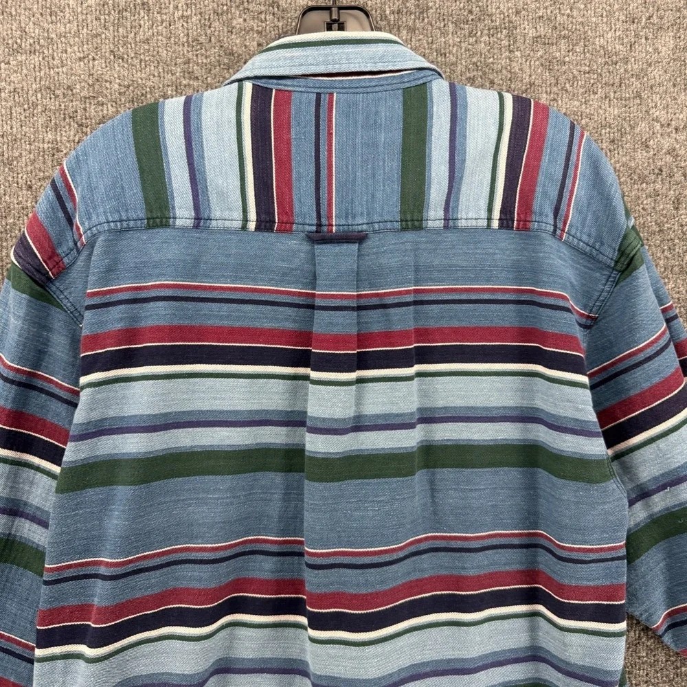 Vintage Knights of Round Table Shirt Mens L Blue Striped Button Up Western Ranch